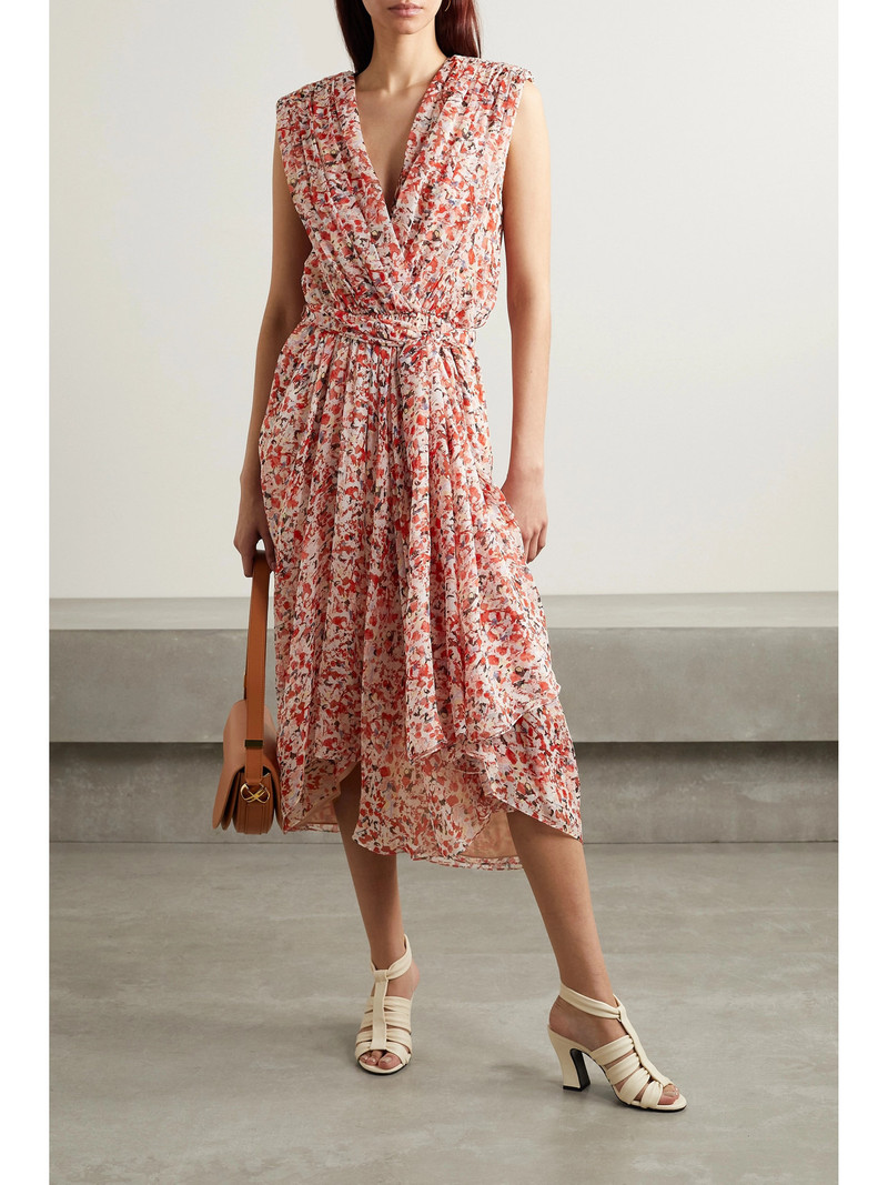 Another Tomorrow + Net Sustain Gathered Printed Peace Silk Midi Dress outlook