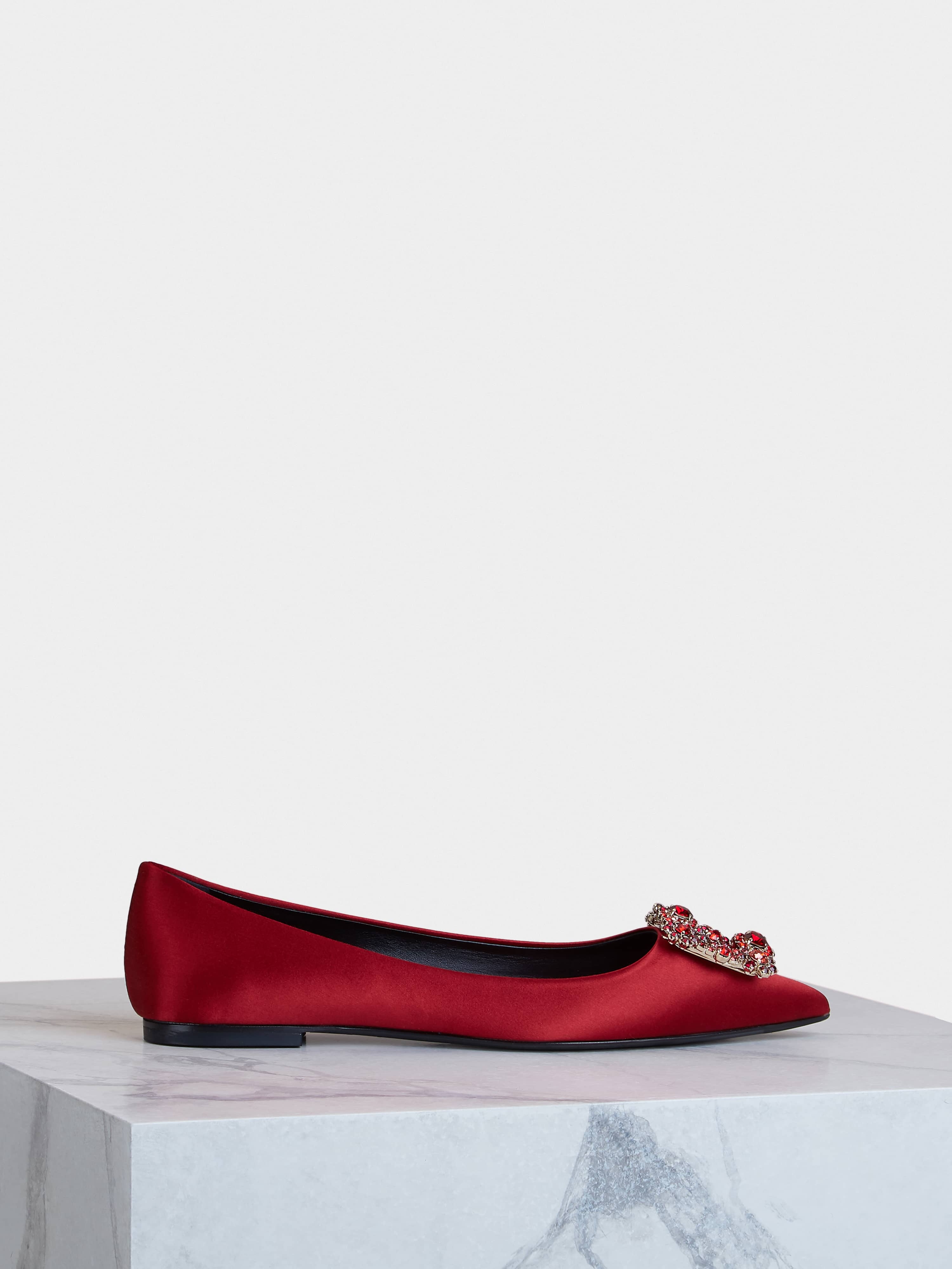 Flower Strass Buckle Ballerinas in Satin - 1