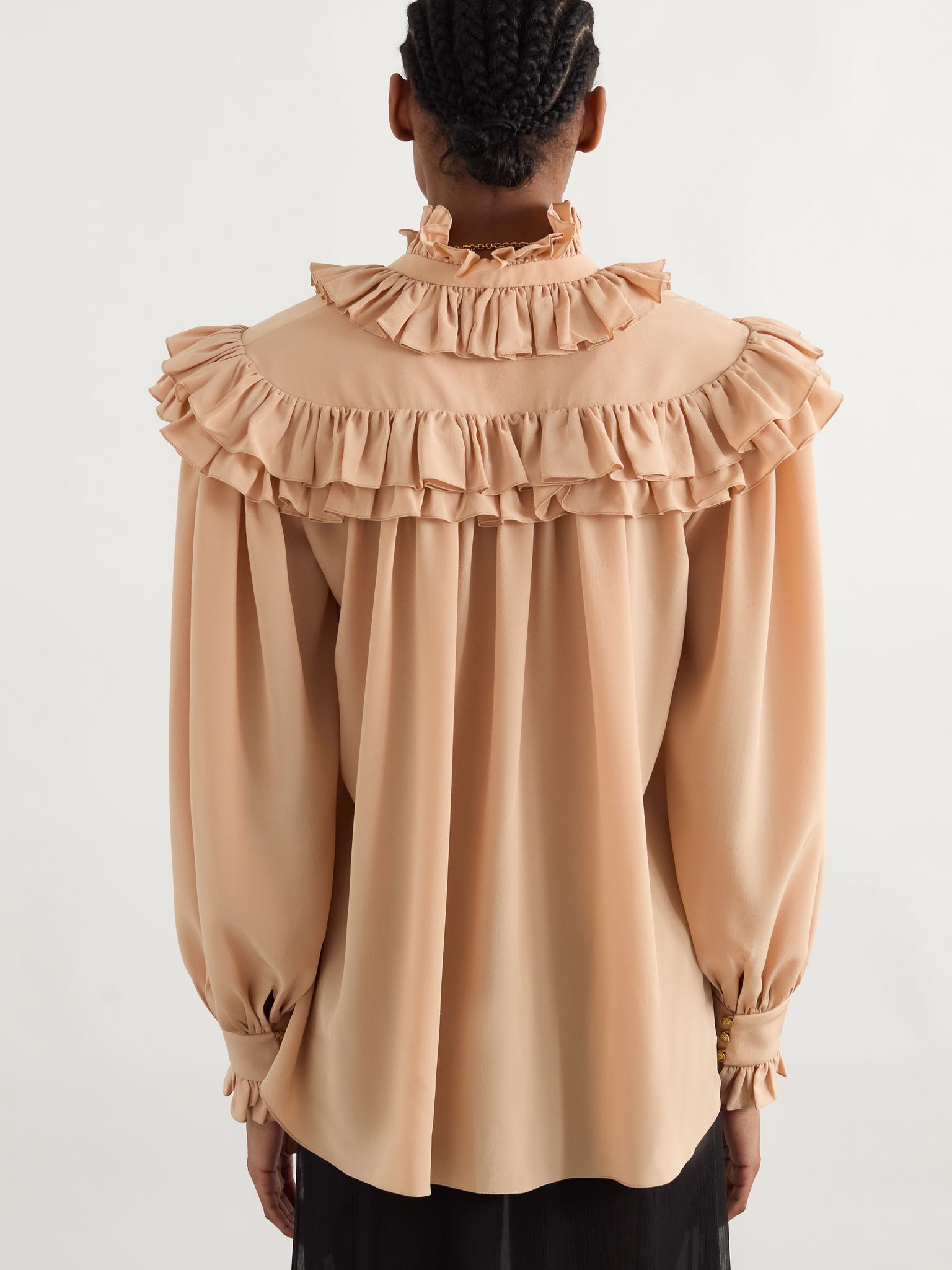 Ruffled organic silk blouse Blush - 4