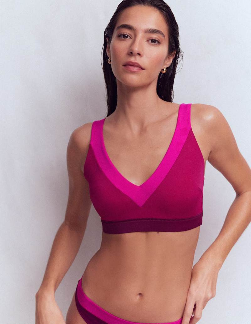 Campania Cross-back Bikini Top-Fuchsia, Chocberry - 1