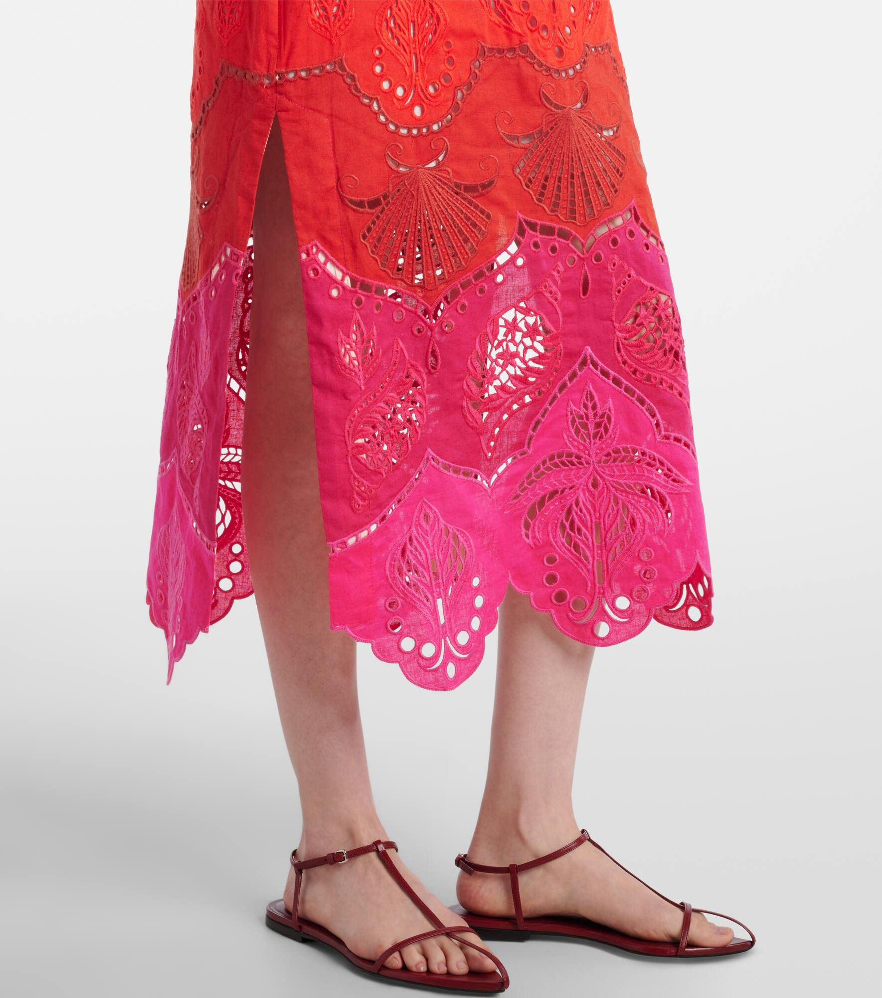 Printed cotton and linen midi dress - 5
