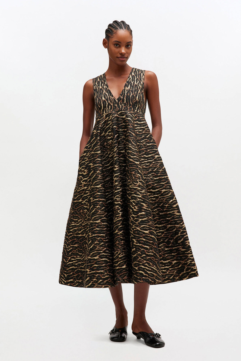 GANNI METALLIC CLOQUE LONG DRESS outlook
