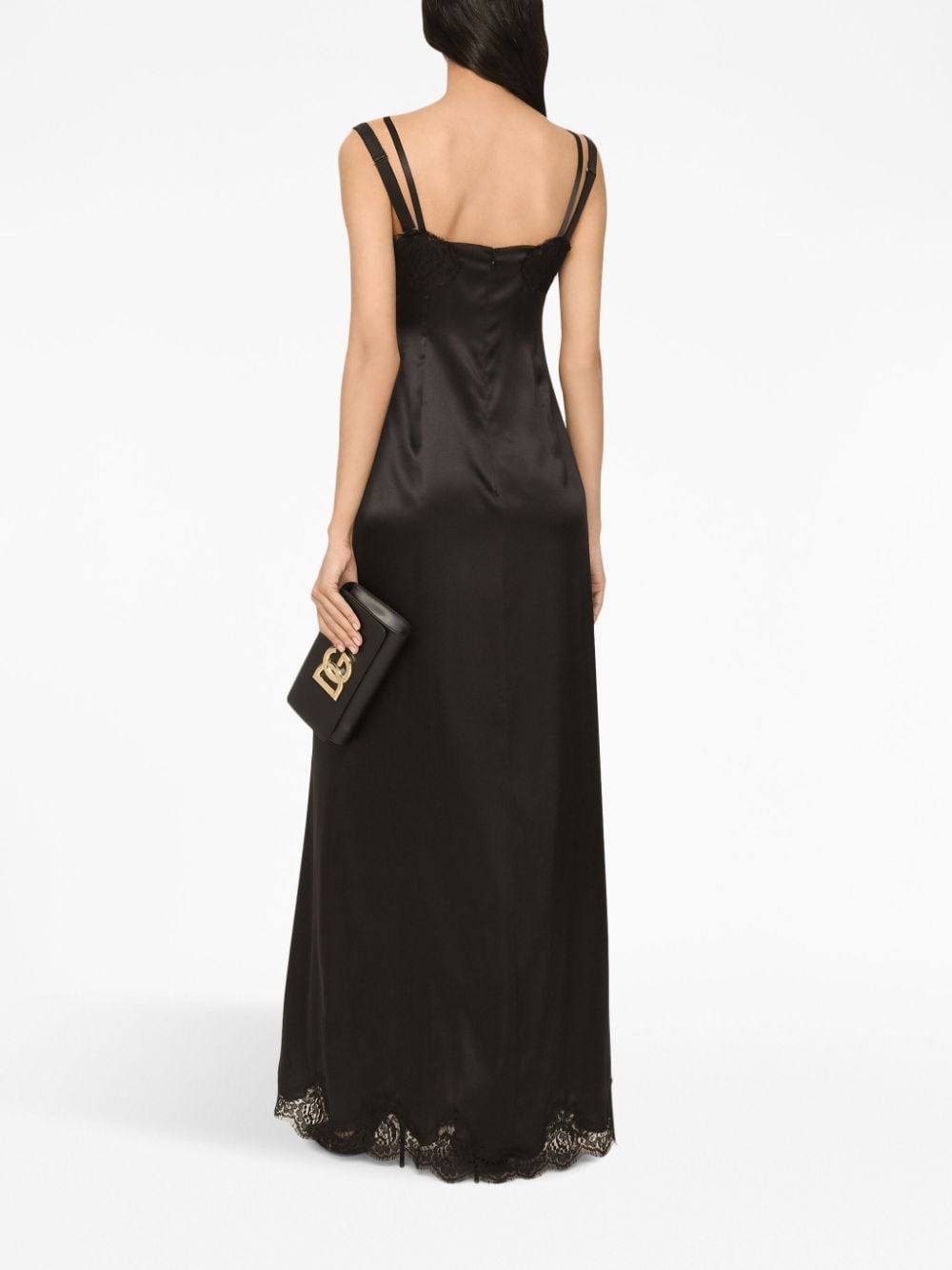 lace-trimmed satin gown - 4