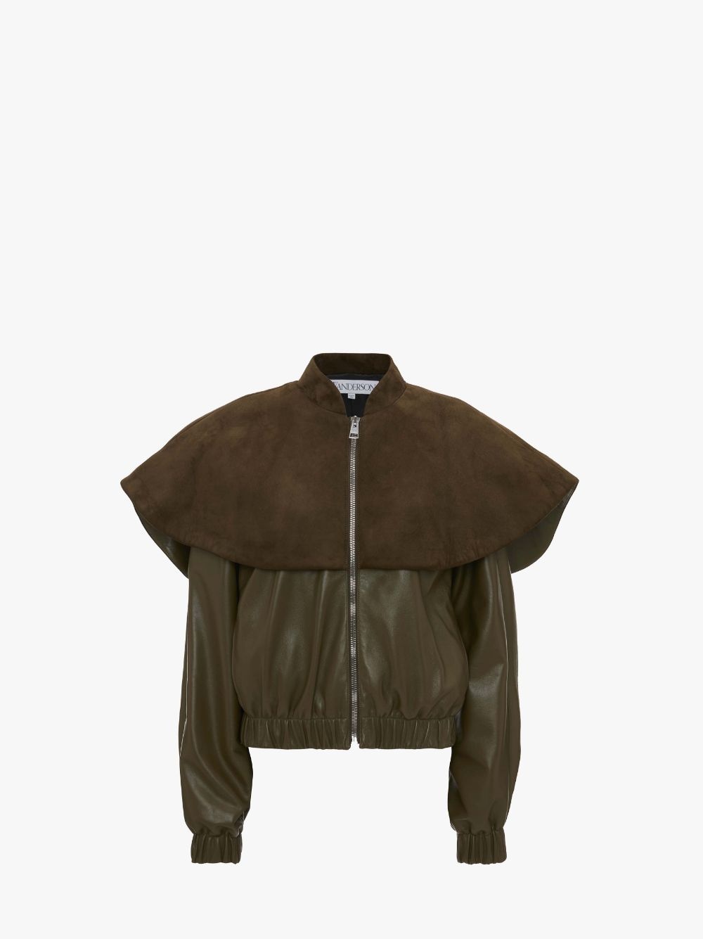 LEATHER BOMBER JACKET WITH OVERSIZED COLLAR - 1