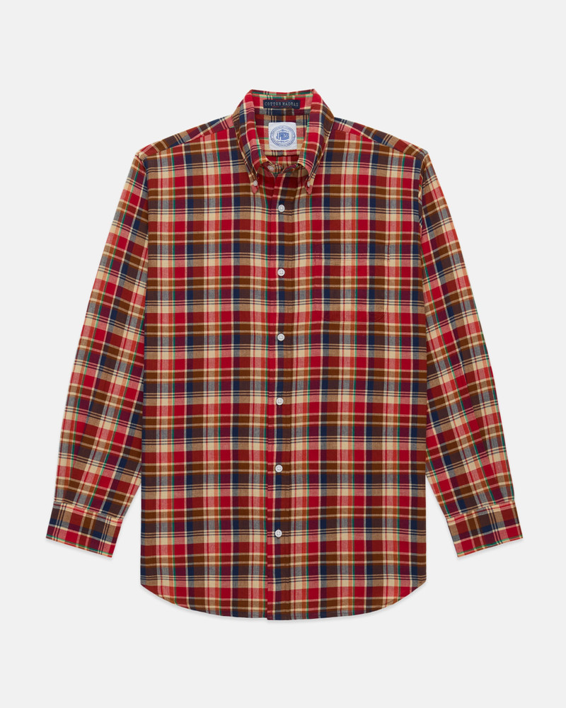 J. PRESS RED, NAVY & TAN MADRAS BUTTON DOWN SPORT SHIRT outlook