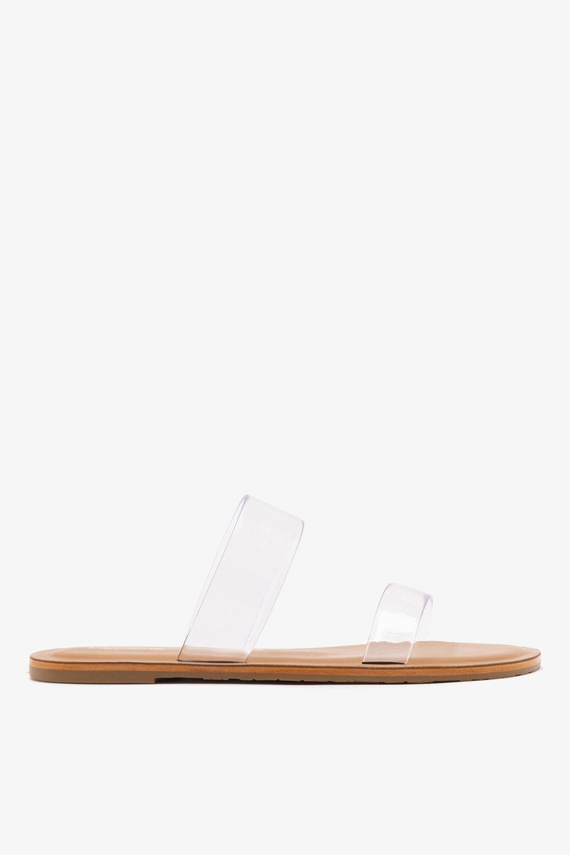 Gabe Flat In Clear Vinyl and Caramel Leather 1