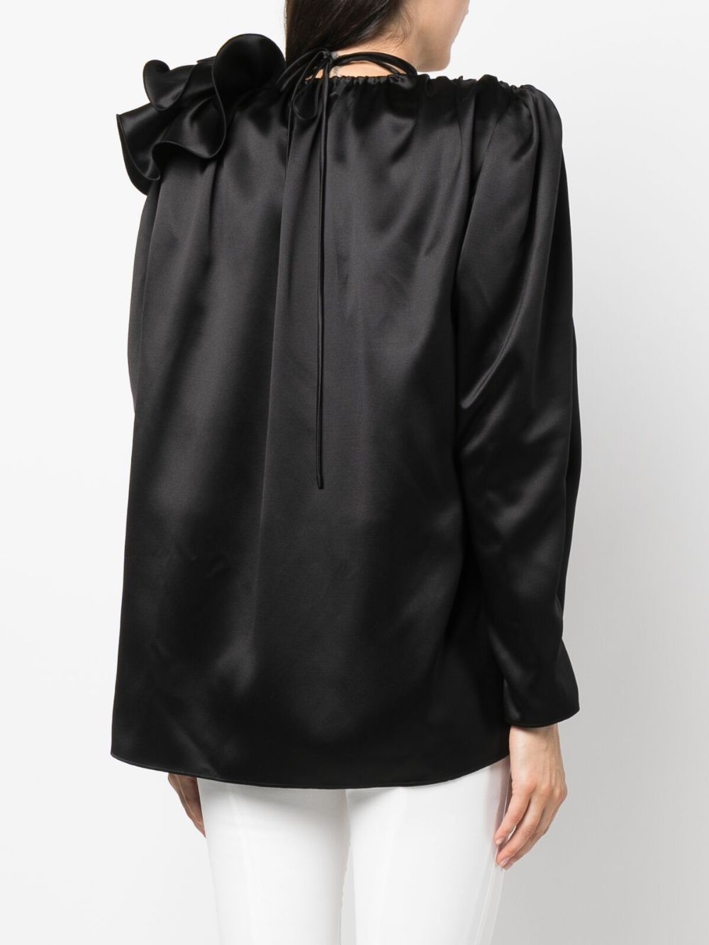 floral-appliqué silk blouse - 4