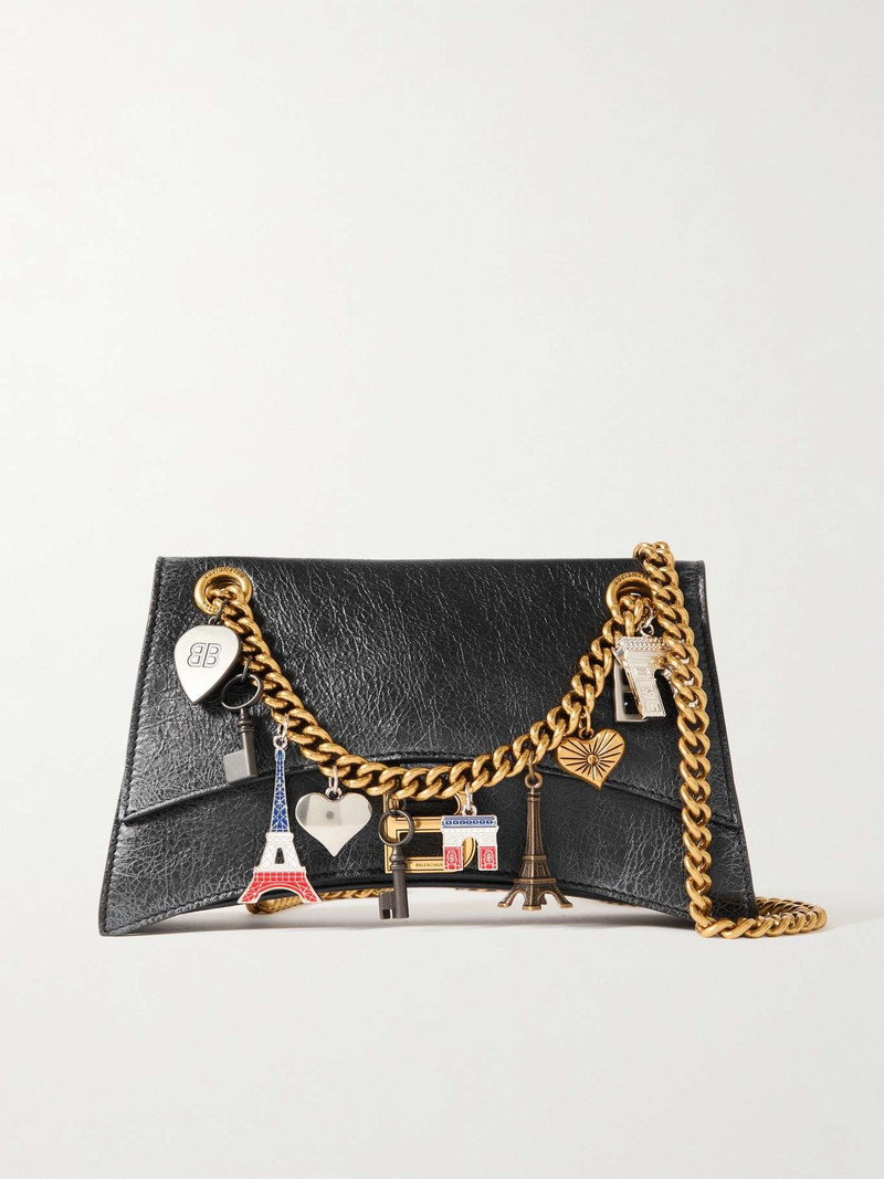 Crush embellished crinkled-leather shoulder bag - 1