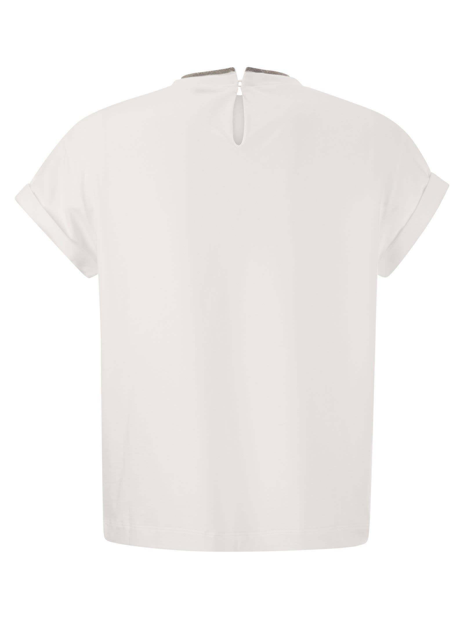 Brunello Cucinelli Women Stretch Cotton Jersey T-Shirt With Precious Faux-Layering - 2