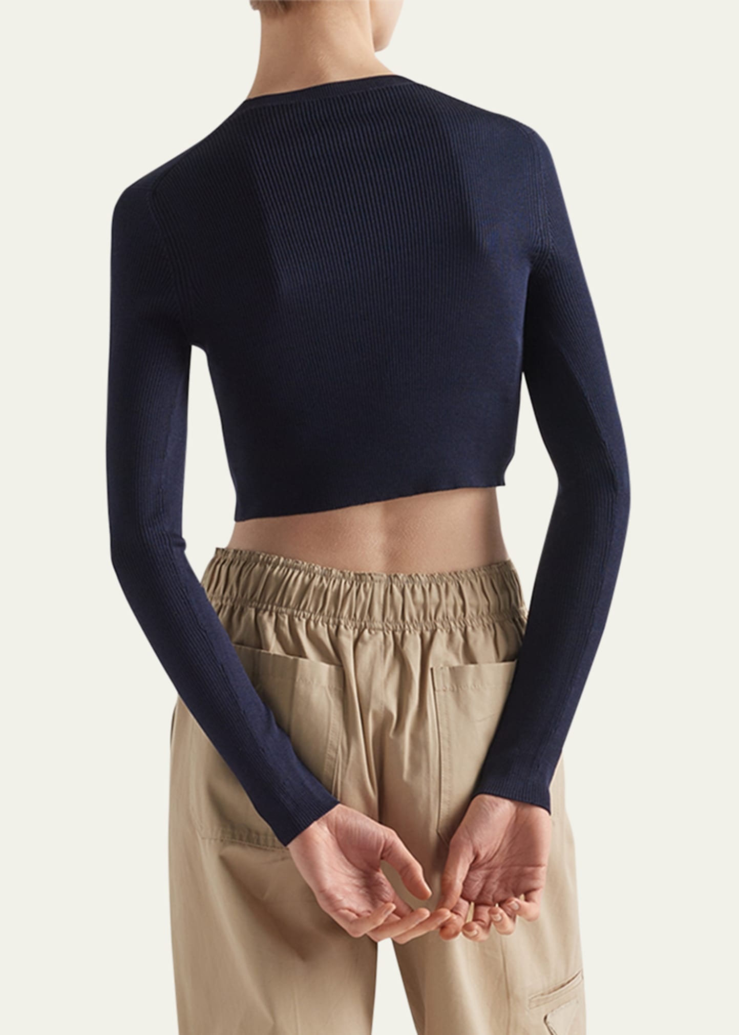 Logo-Intarsia Rib Cropped Silk Sweater - 3
