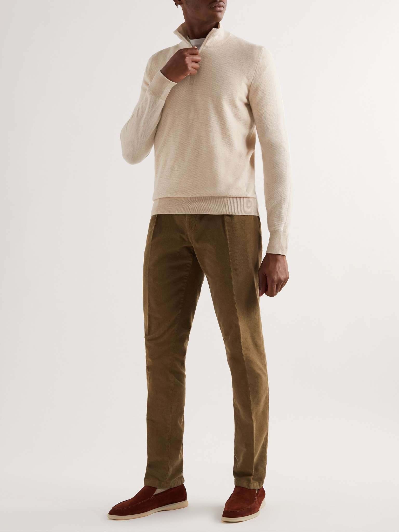 LORO PIANA Slim-Fit Ribbed Silk, Cashmere and Linen-Blend Half-Zip