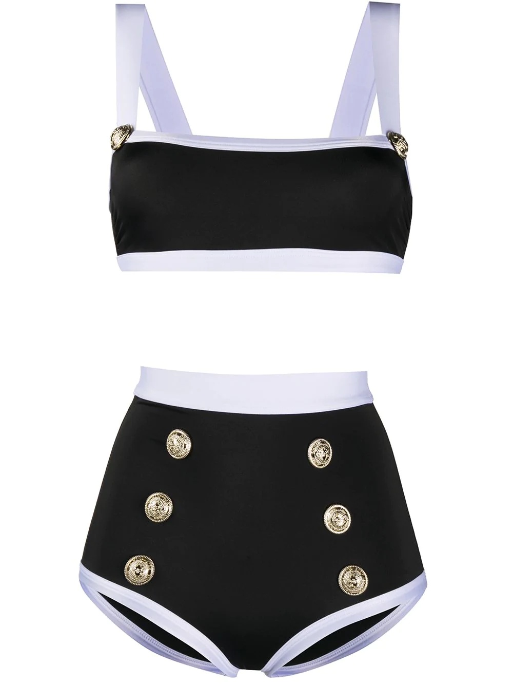 two-tone buttoned-bikini set - 1