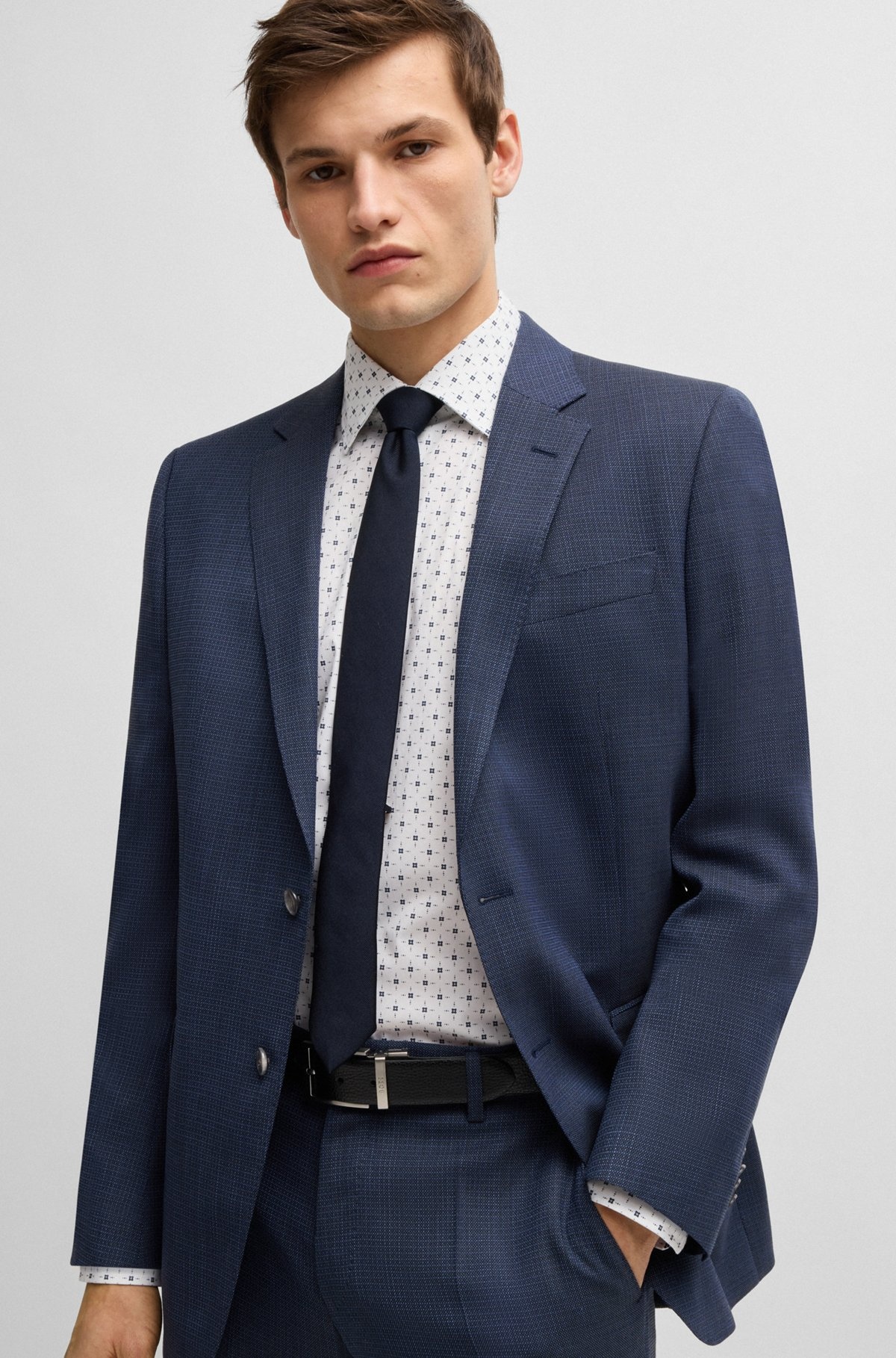 REGULAR-FIT SHIRT IN PRINTED STRETCH-COTTON POPLIN - 6