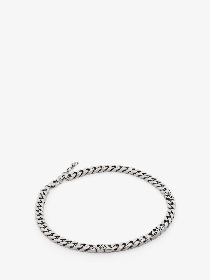 Alexander McQueen Men's Seal Logo Chain Choker in Antique Silver outlook