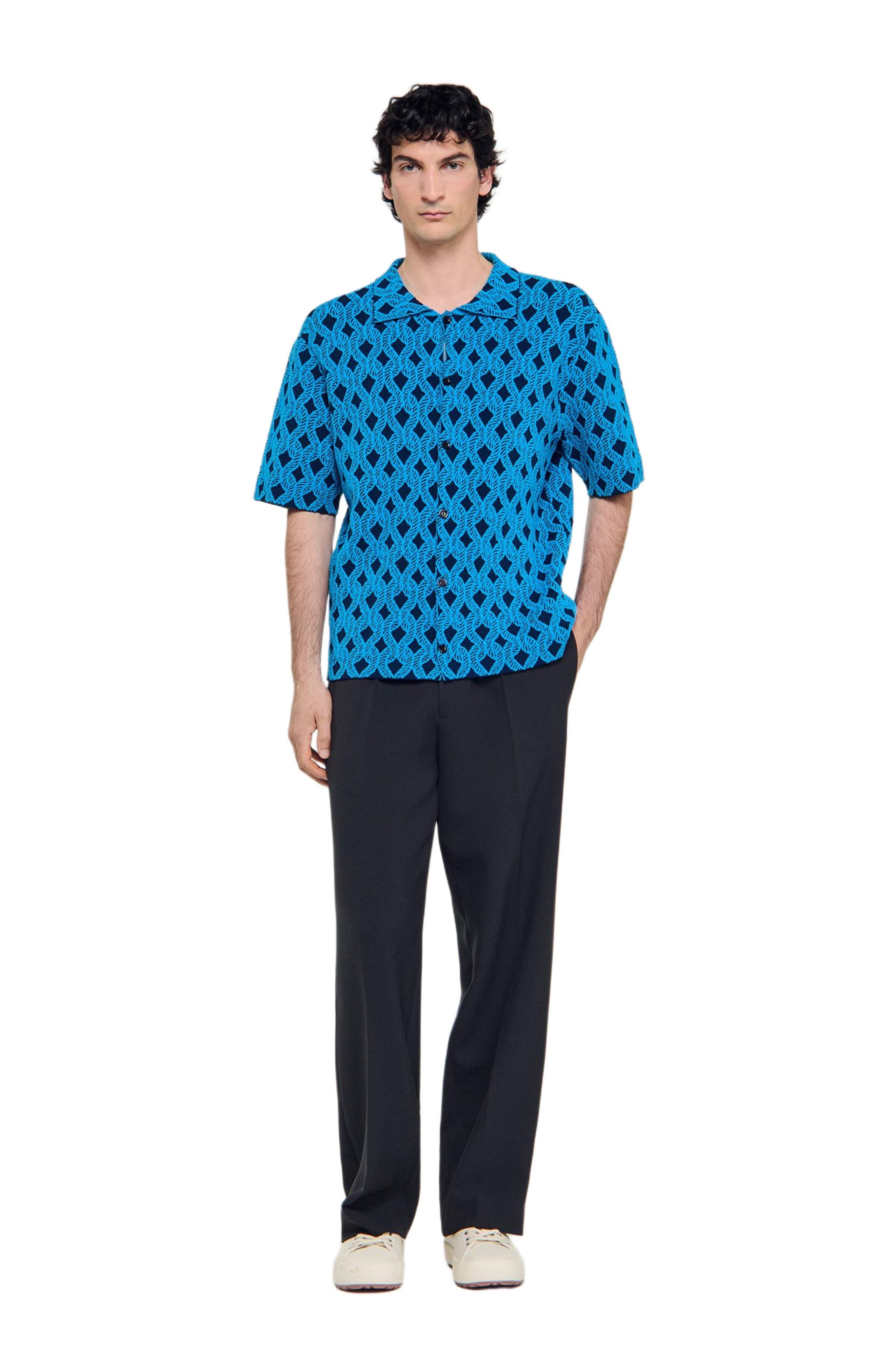 SANDRO Rope jacquard cardigan shirt in Turquoise at Nordstrom - 6