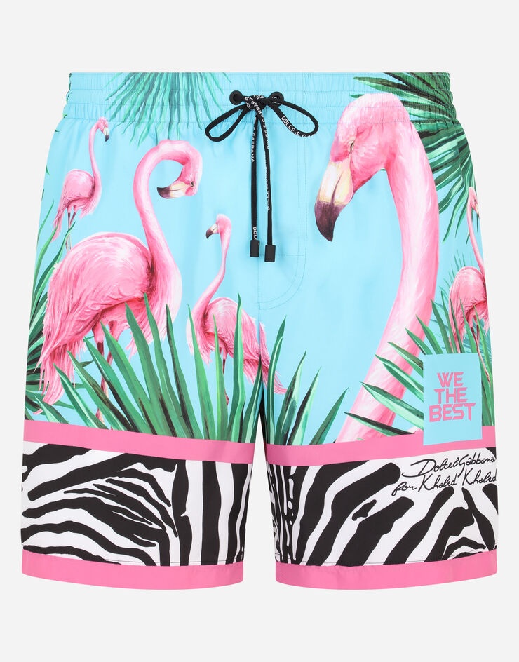 Mid-length swim trunks with flamingo print - 1