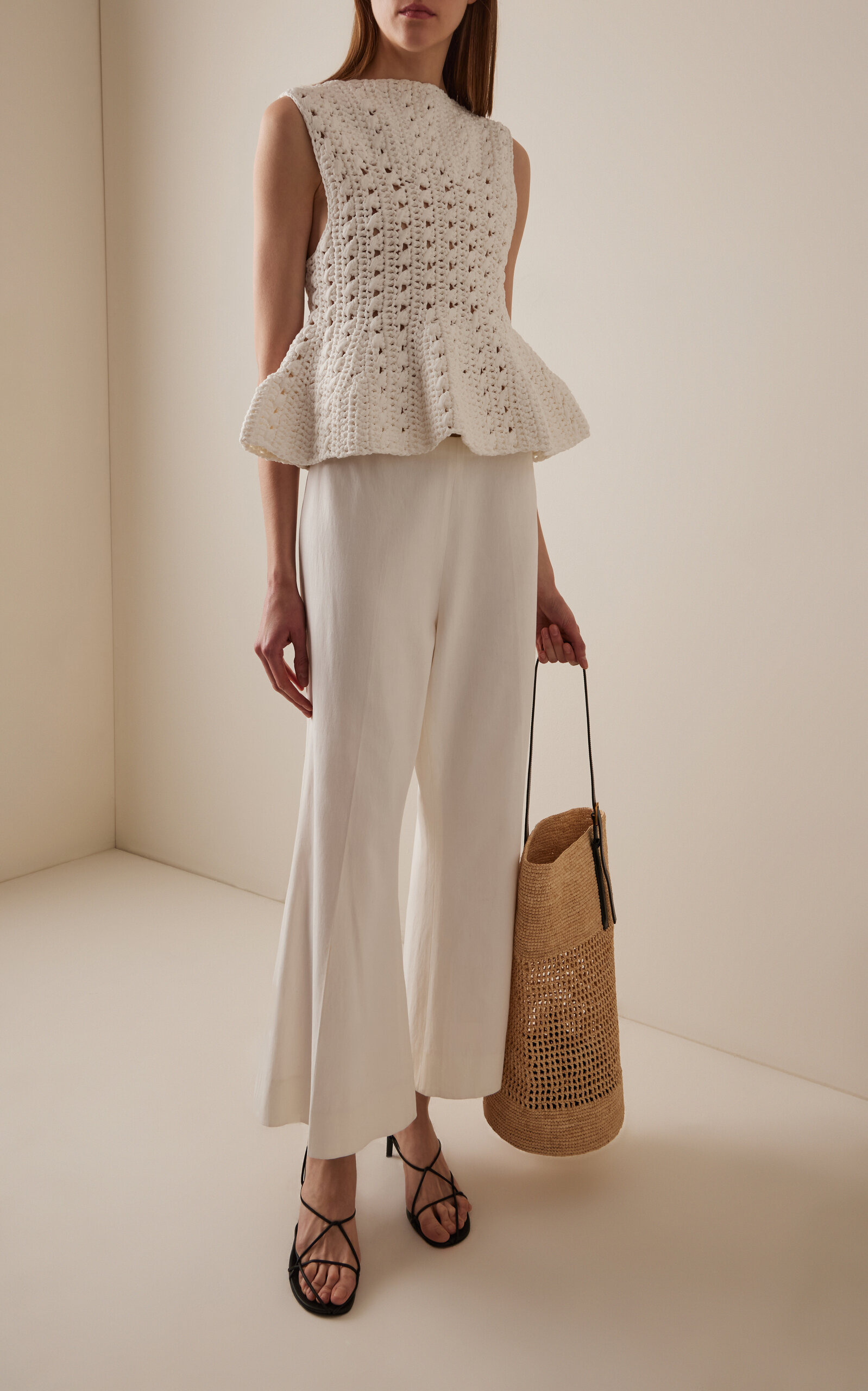 Yuka Crocheted Cotton-Blend Peplum Top white - 3