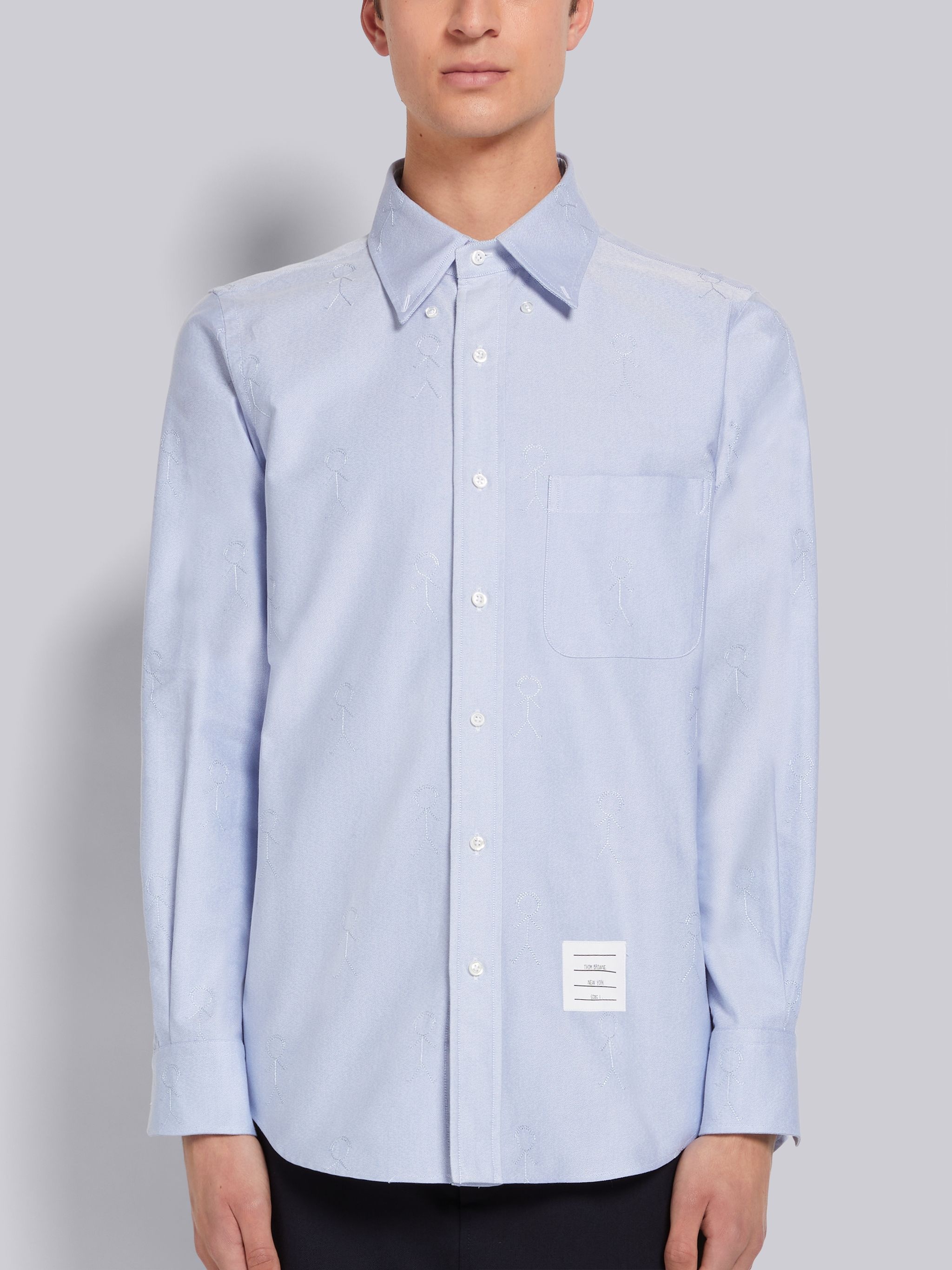 Light Blue Satin Mr. Thom Half Drop Running Stitch Straight Fit Shirt - 3