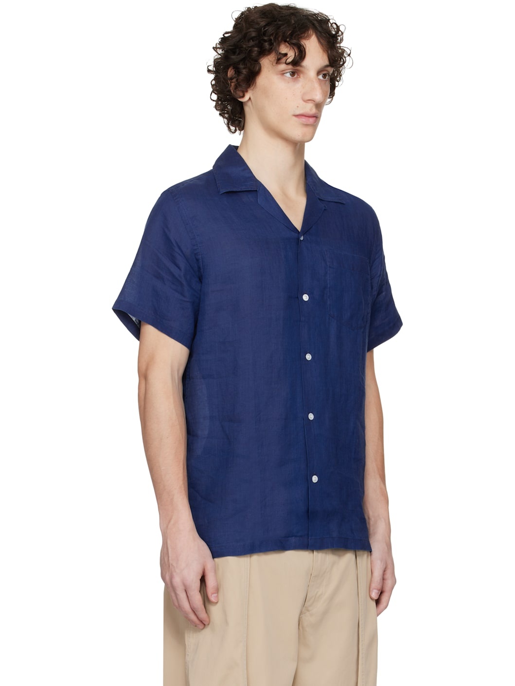 Navy Ramie Camp Collar T-shirt - 2