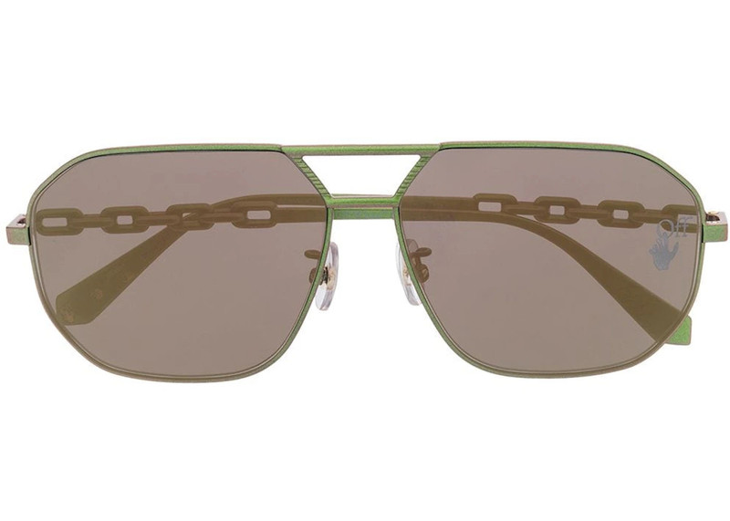 Off-White OFF-WHITE Wright Aviator Sunglasses Scarabeo Green/Gold (OMRI007F20MET0015500) outlook