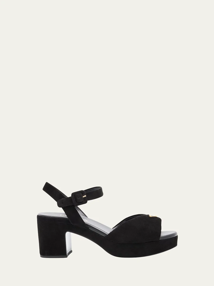 Suede Triangle Logo Platform Sandals - 1