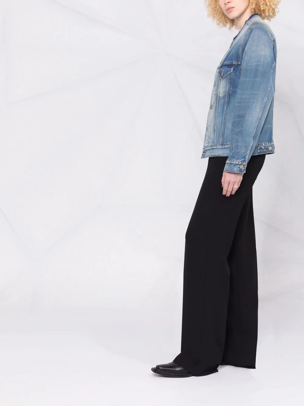 collarless denim jacket - 6