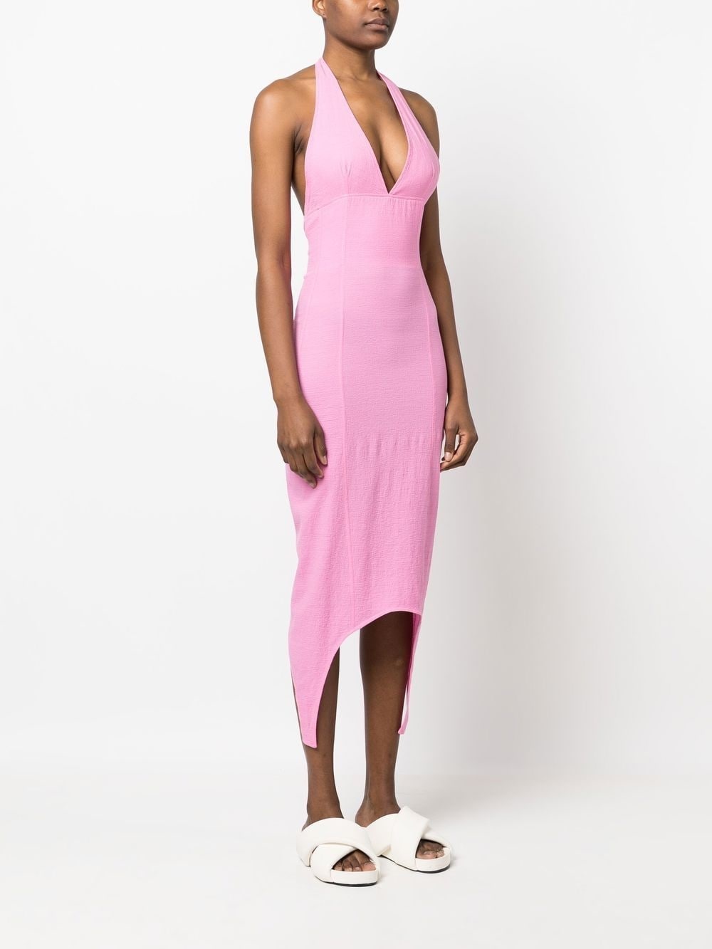 asymmetric hem halterneck dress - 3