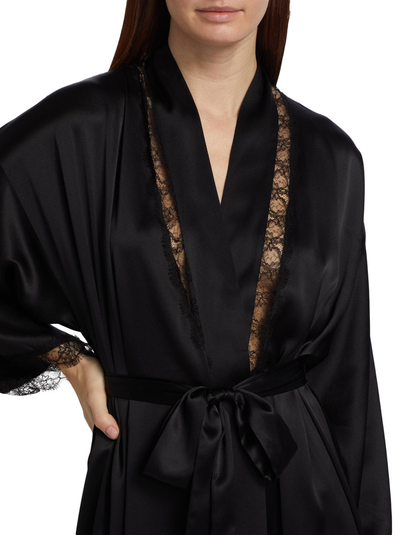 Women's Silk Lace Inset Robe - Black Black 6