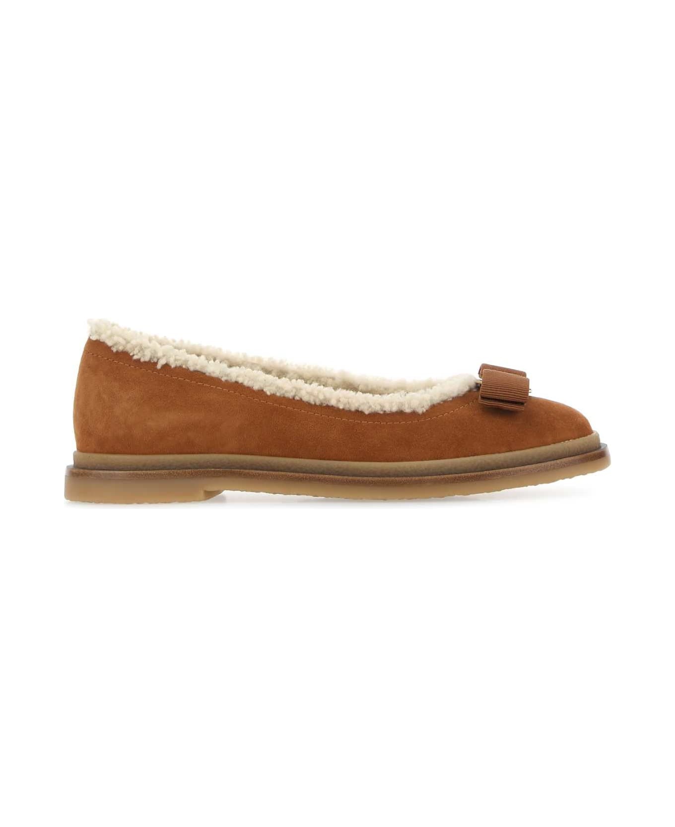 Caramel Suede Ballerinas - 1