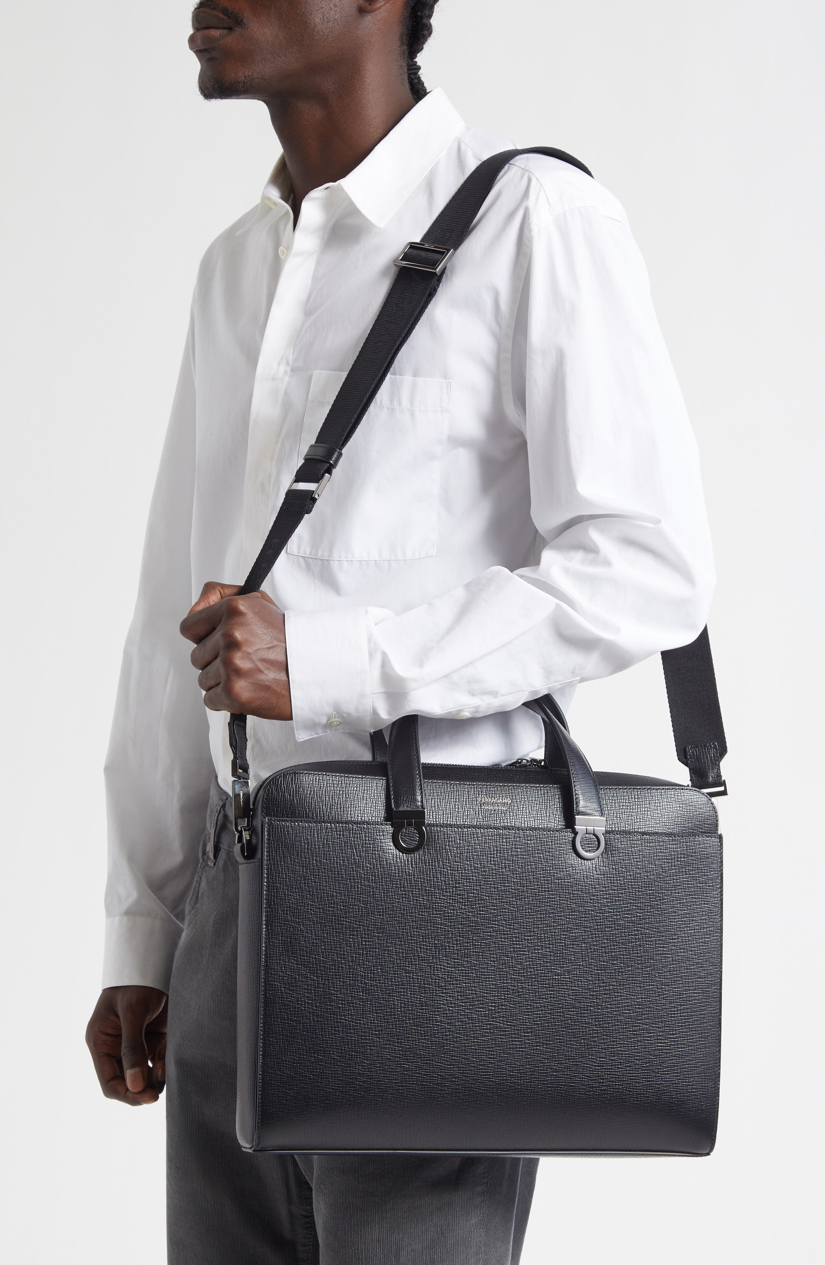 FERRAGAMO Trading Gancio Leather Briefcase in Nero at Nordstrom - 2