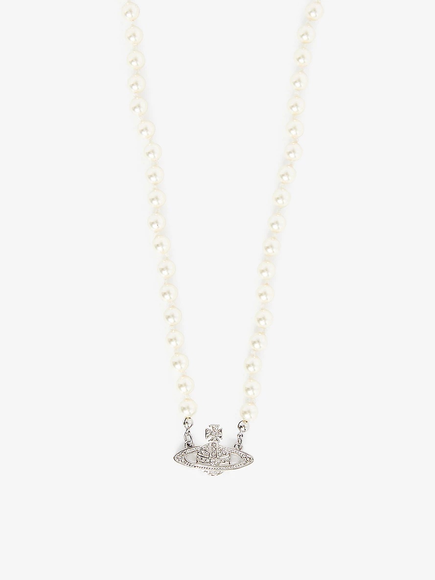 Bas Relief Orb mini silver-toned brass and pearl necklace - 2
