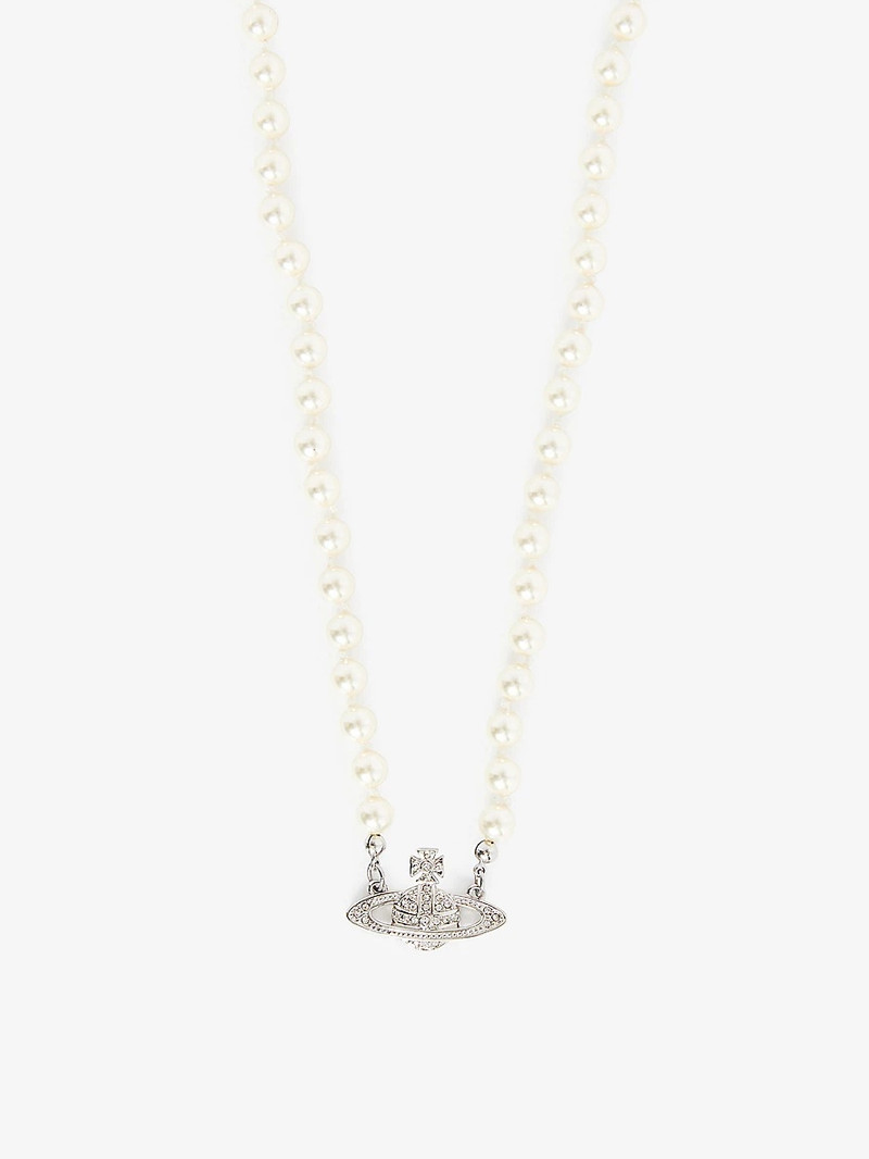 Vivienne Westwood Bas Relief Orb mini silver-toned brass and pearl necklace outlook