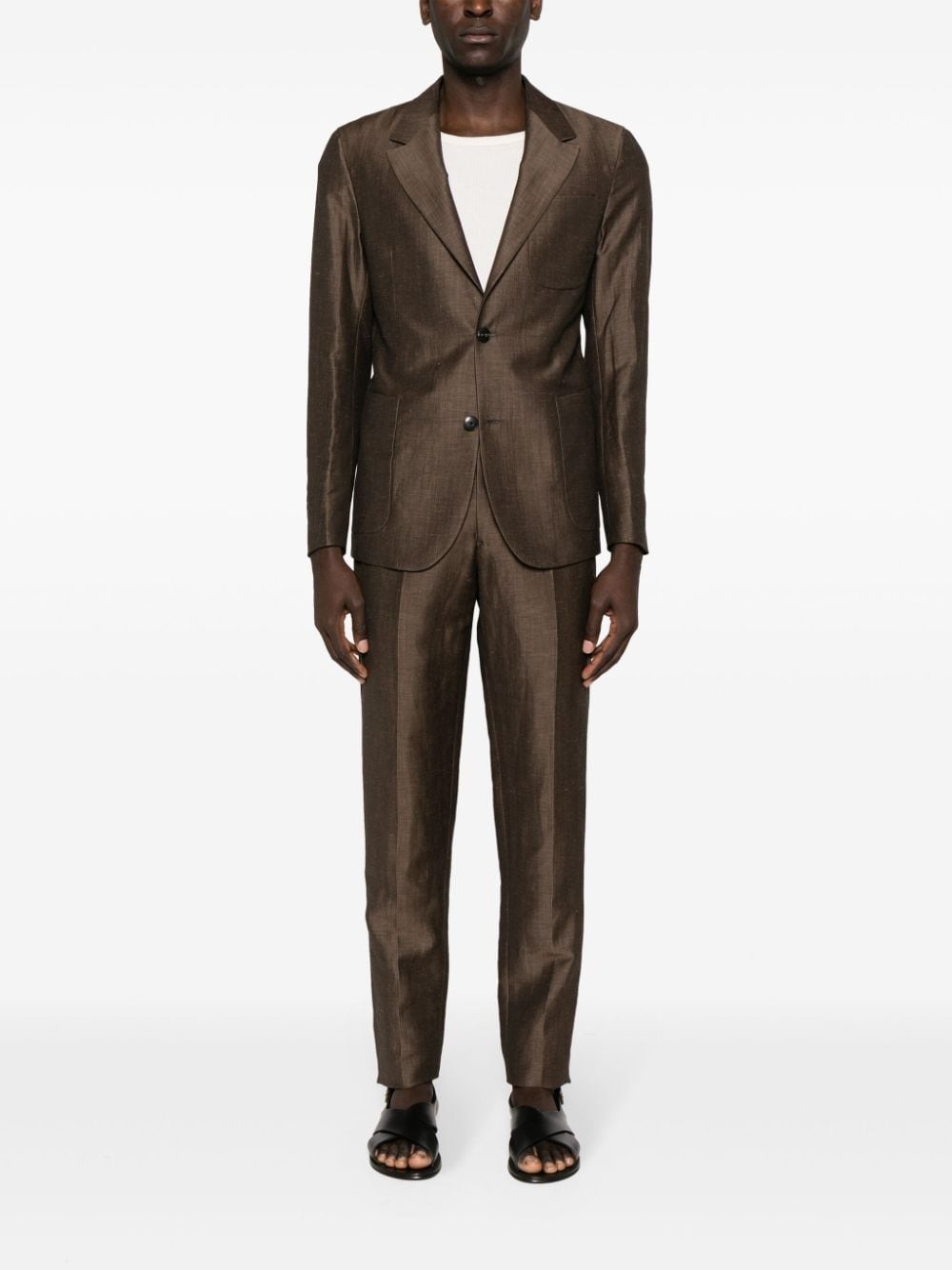 single-breasted linen blend suit - 2