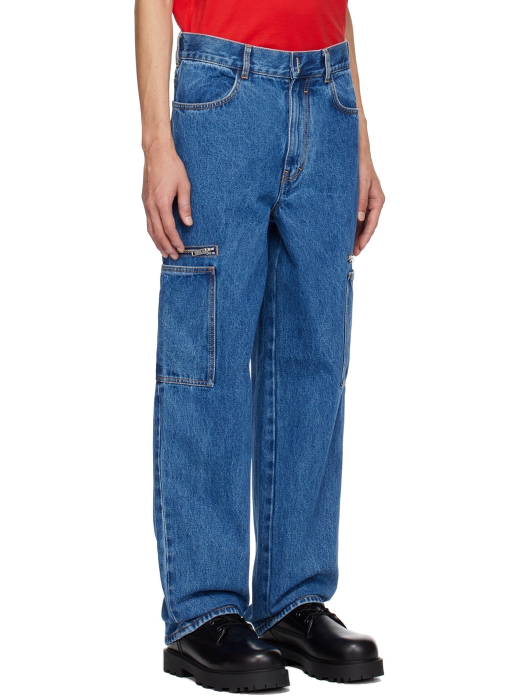 Blue Marbled Denim Cargo Pants - 2