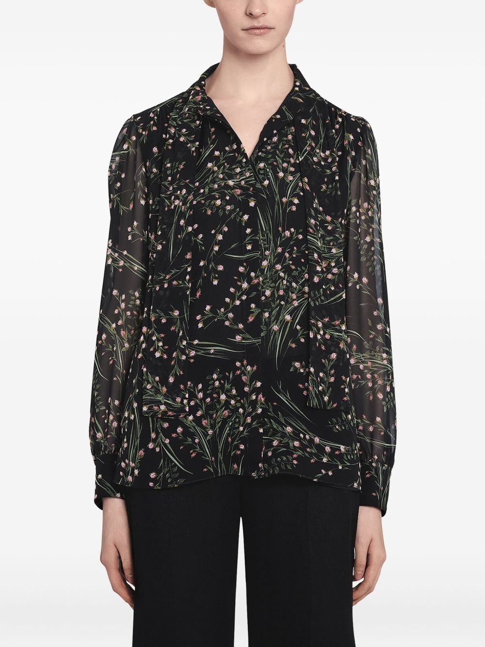 floral-print tie-neck blouse - 3