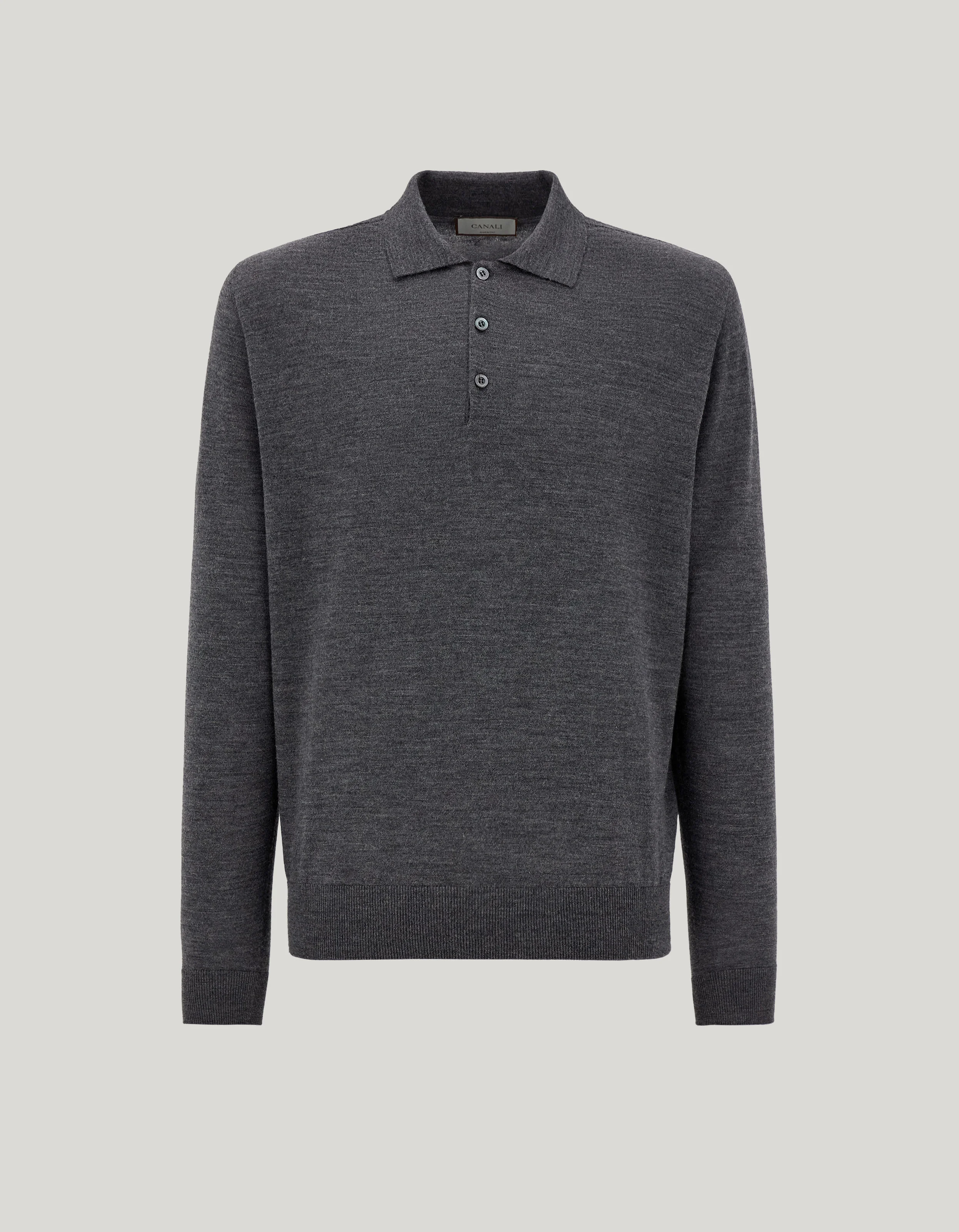 CANALI NUVOLA ANTHRACITE SEAMLESS MERINO WOOL POLO SHIRT - 1