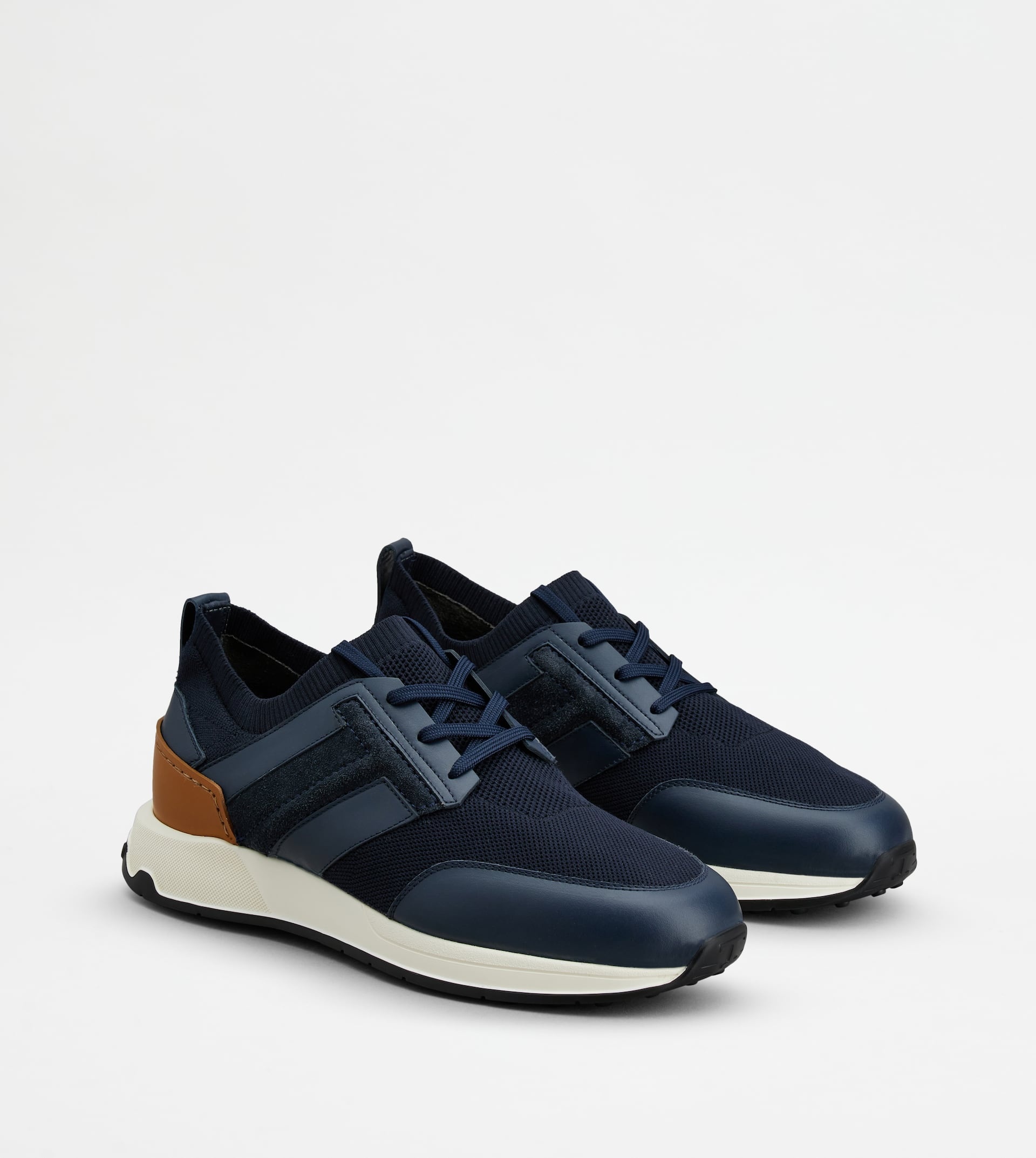 SNEAKERS IN LEATHER AND TECHNICAL FABRIC - BLUE - 3