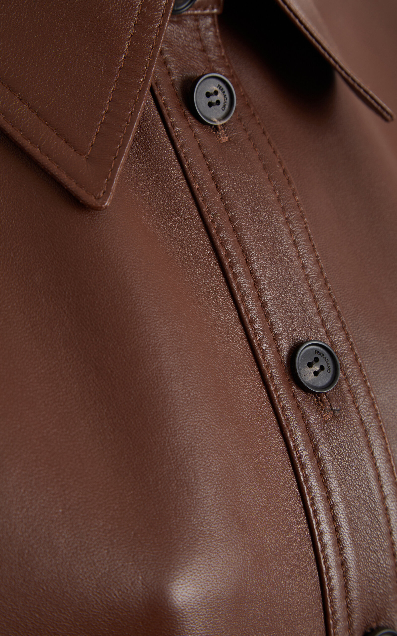 Half-Sleeve Leather Polo Shirt brown - 6