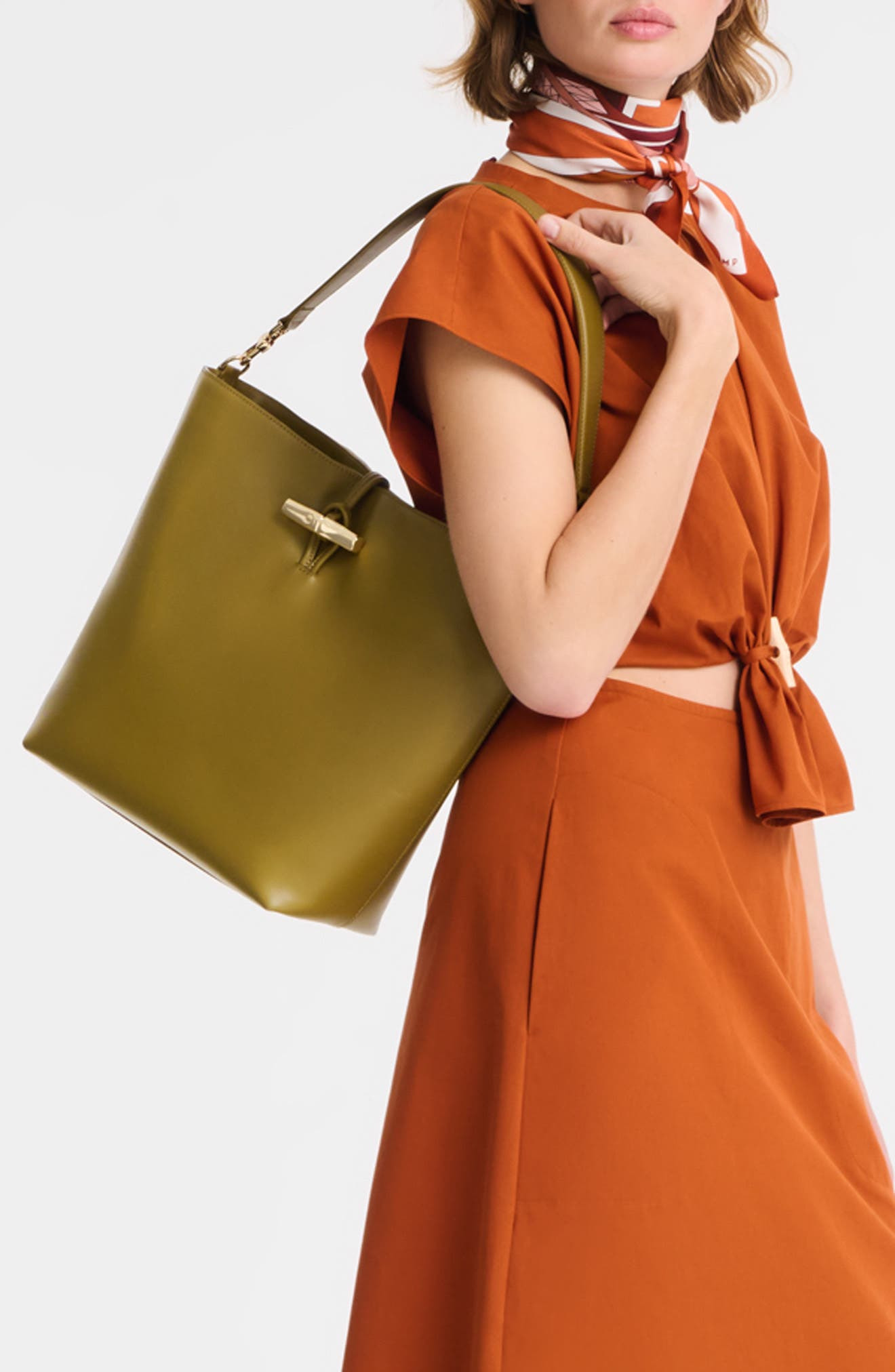 Longchamp Le Roseau Leather Hobo Bag in Olive at Nordstrom - 2