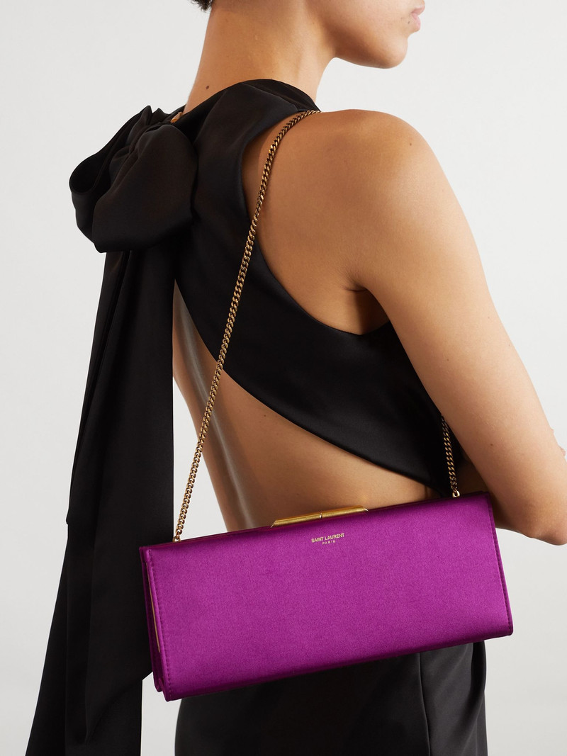 SAINT LAURENT Midnight small satin clutch Purple outlook