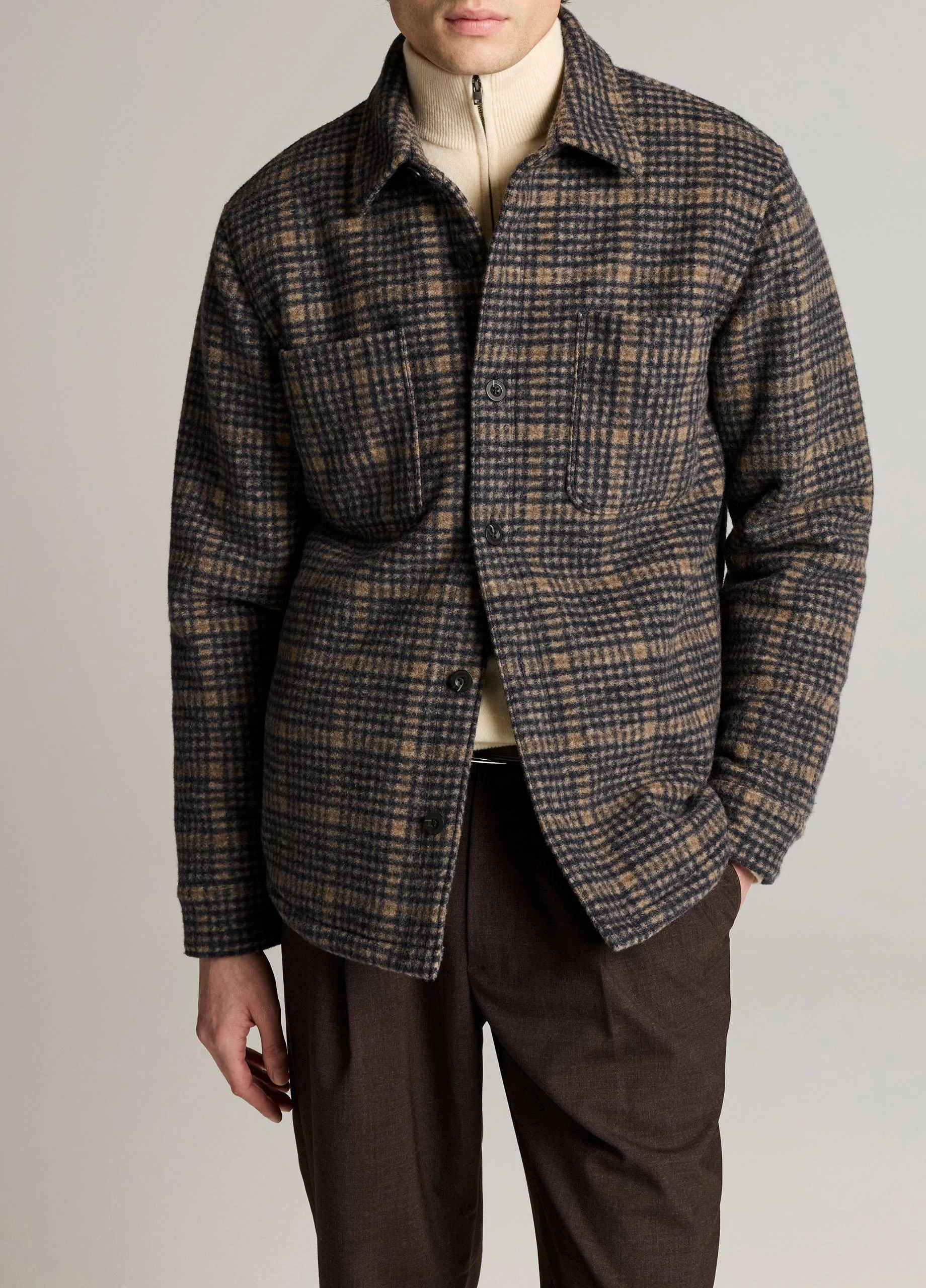 Sherpa-Lined Plaid Flannel Shirt Jacket - 1