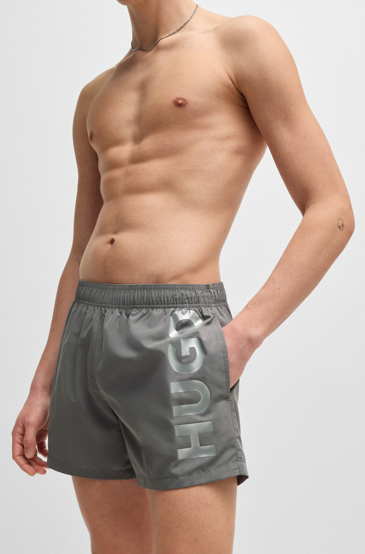FULLY LINED SWIM SHORTS WITH VERTICAL LOGO - 3