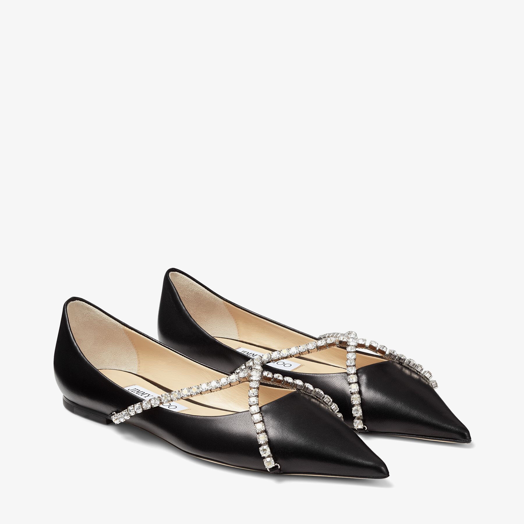 Genevi Flat
Black Nappa Leather Pointed-Toe Flats with Crystal Chain - 3