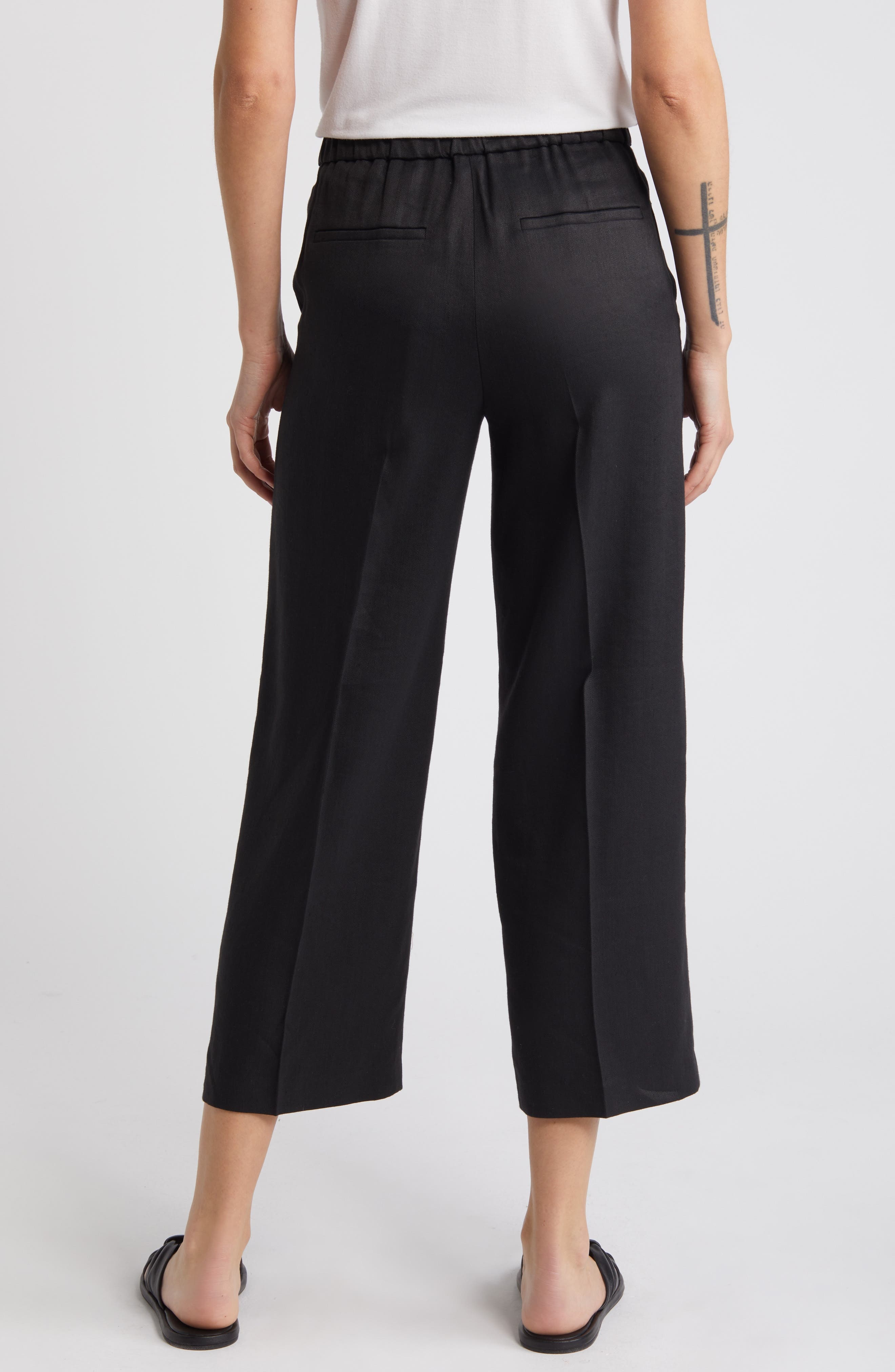 Theory Pull-On Linen Blend Wide Leg Pants in Black at Nordstrom - 2