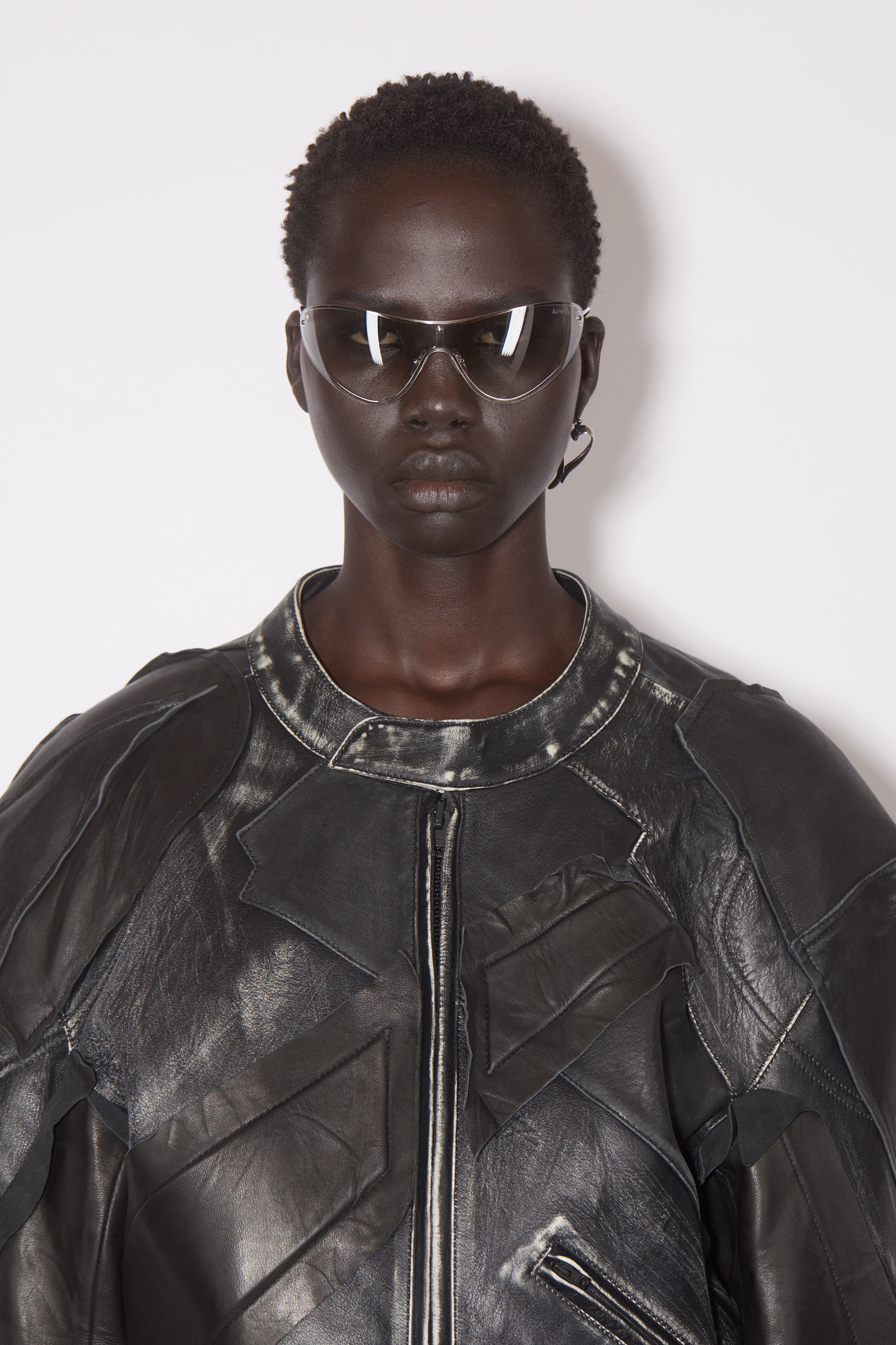 Patchwork leather biker jacket - Black - 7