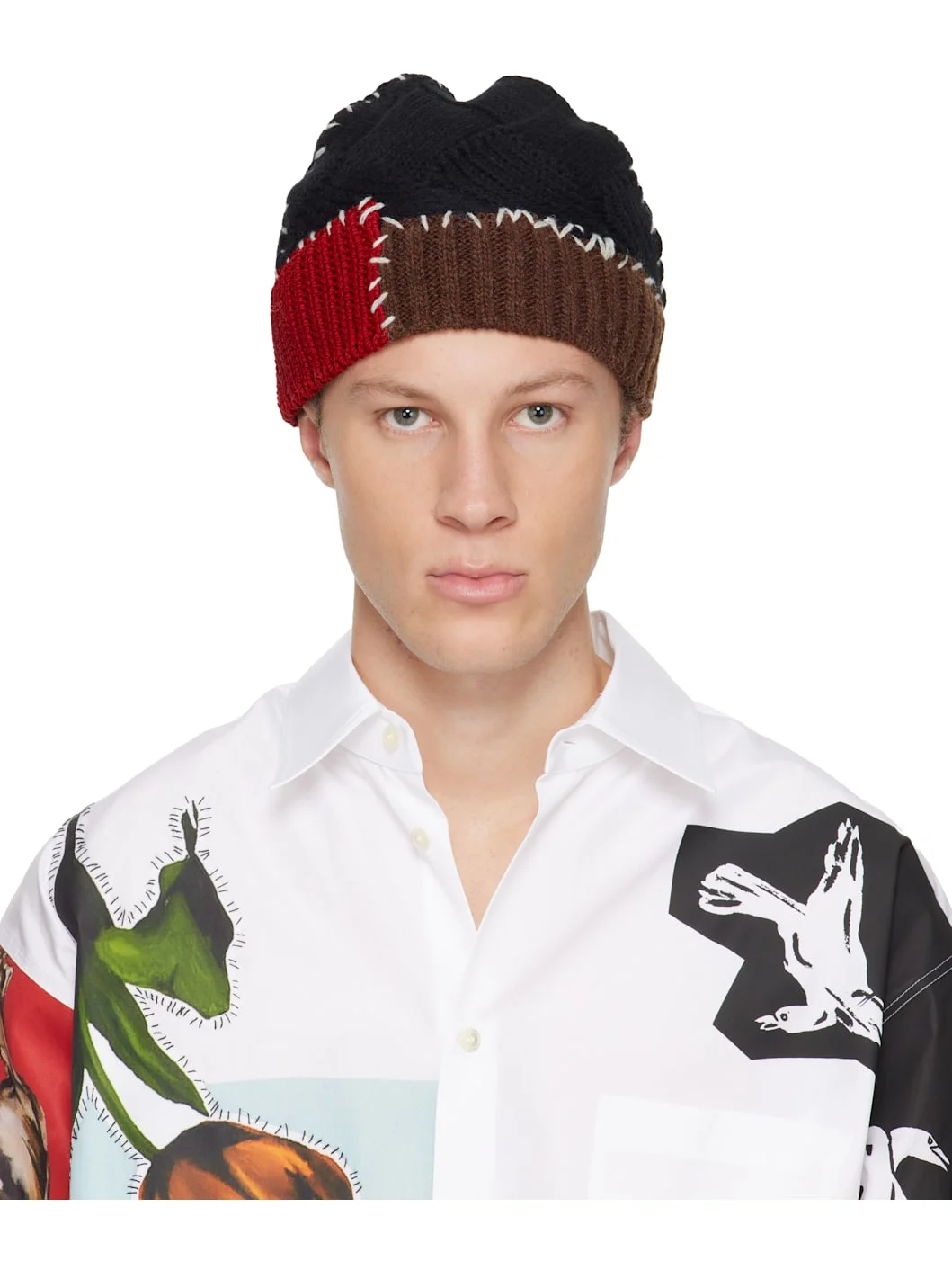 Black Wool Mixed Knit Beanie - 1