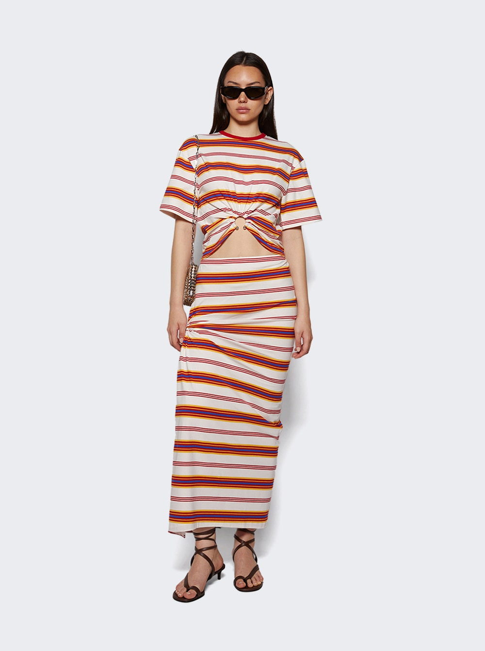 Draped Long Jersey Skirt Cream And Orange Stripes - 5