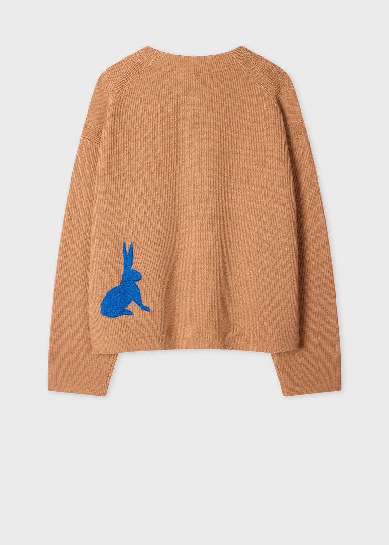 Paul Smith Women's Tan 'Rabbit' Embroidery Merino Wool Cardigan outlook