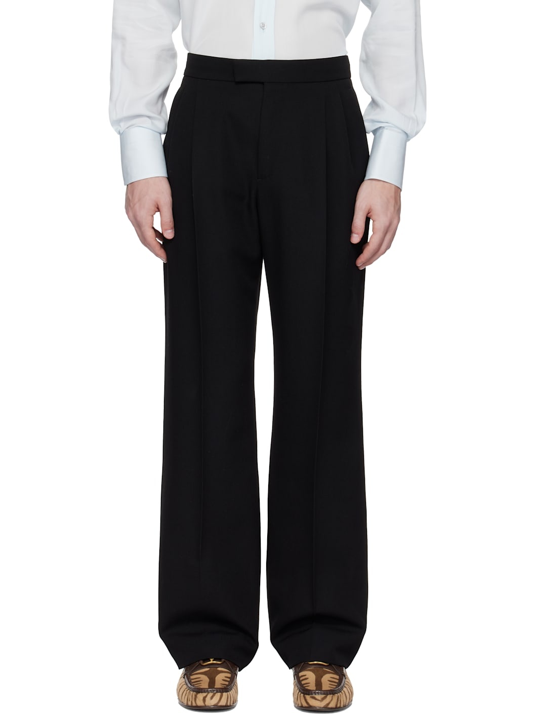 Black Grain de Poudre Wool Trousers - 1