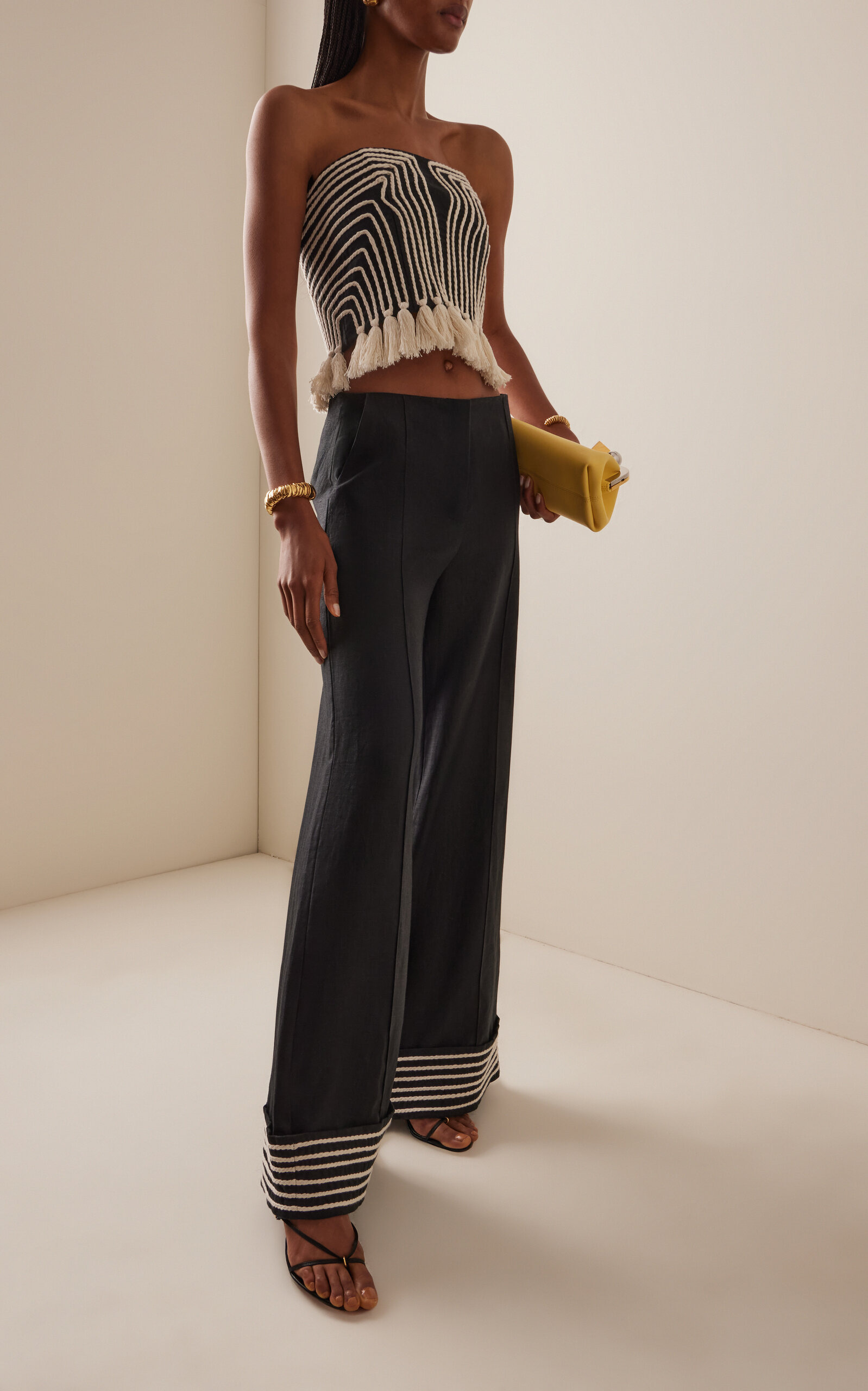 Tu Sutileza Embroidered Linen Pants black/white - 2